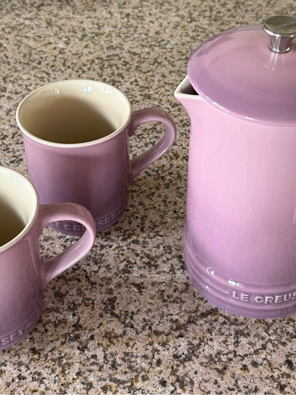 Le Creuset Mauve Ceramic French Press Set with Pitcher and Two 14 oz. Mugs - Picture 2 of 6